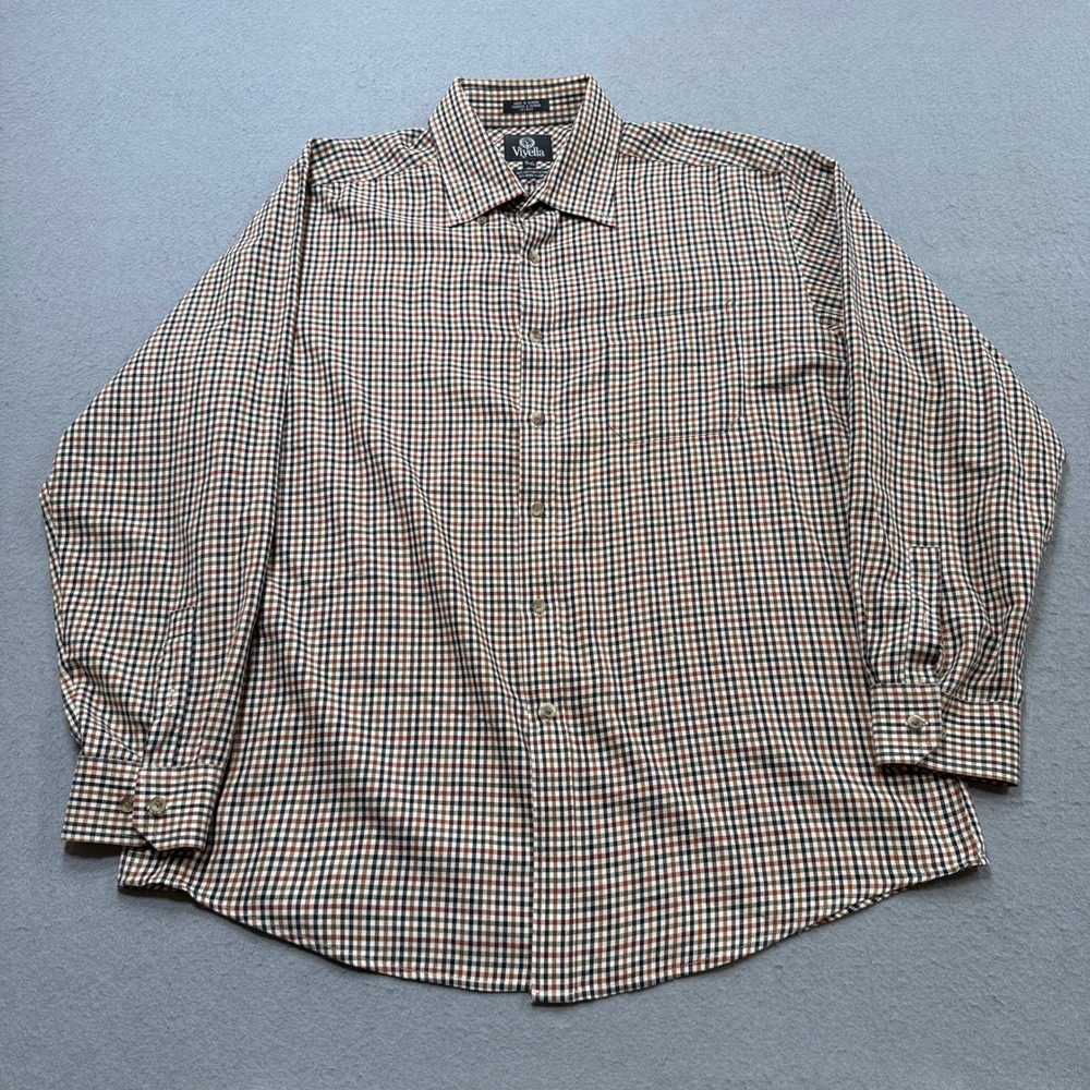 Viyella Dress Shirt Men's XL Brown Plaid Classic Fit Long Sleeve Buttond Down